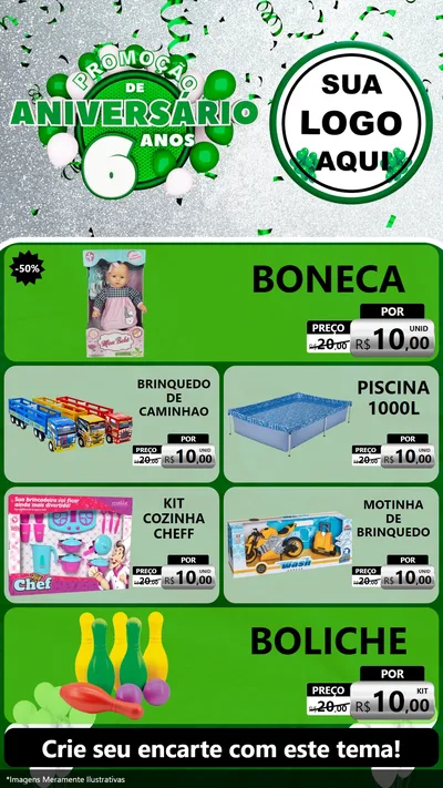Modelo de TV para TV Vertical com o tema Promoção de Aniversário - 6 Anos para Brinquedos