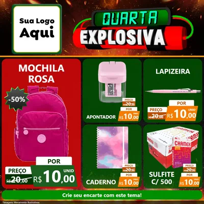 Modelo de Rede Social para Feed Facebook com o tema Quarta Explosiva para Papelaria