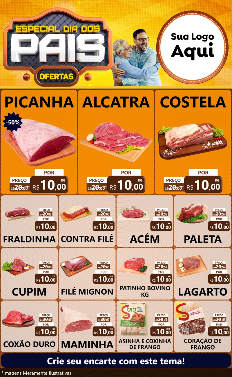 Modelo de Encarte para Encarte Grande com o tema Especial Dia dos Pais para Açougue