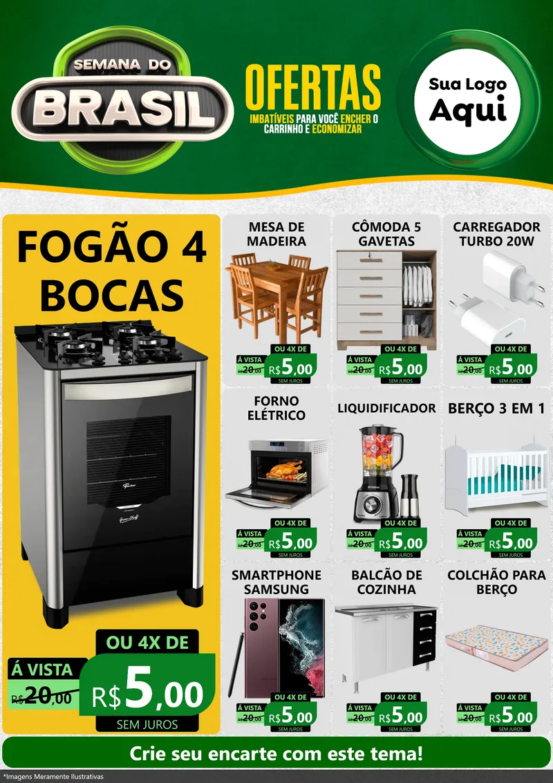 Modelo de Encarte para Encarte A4 Vertical com o tema Semana do Brasil para Móveis e Eletro