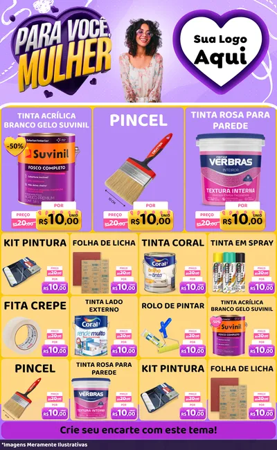 Modelo de Encarte para Encarte Grande com o tema Para Você, Mulher para Tintas e Ferramentas