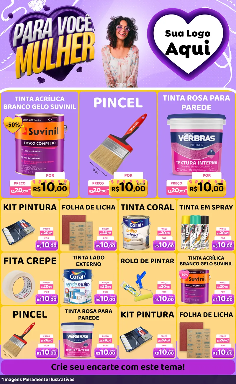 Modelo de Encarte para Encarte Grande com o tema Para Você, Mulher para Tintas e Ferramentas
