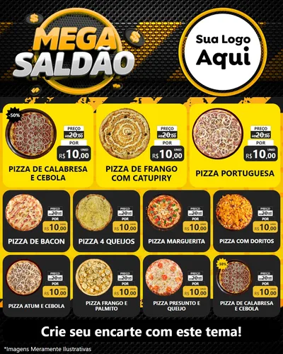 Modelo de Rede Social para Feed Instagram com o tema Mega Saldão para Pizzaria