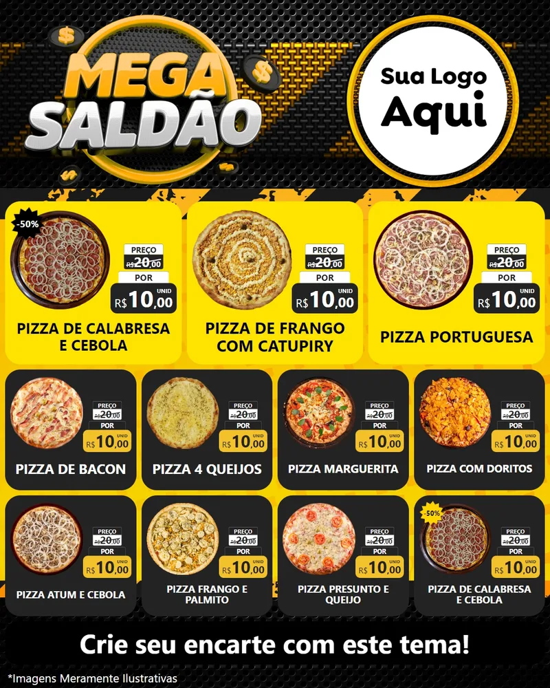 Modelo de Rede Social para Feed Instagram com o tema Mega Saldão para Pizzaria