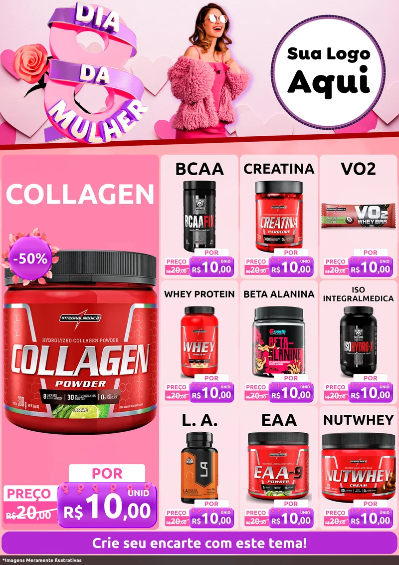 Modelo de Encarte para Encarte A4 Vertical com o tema Dia da Mulher para Suplementos alimentares