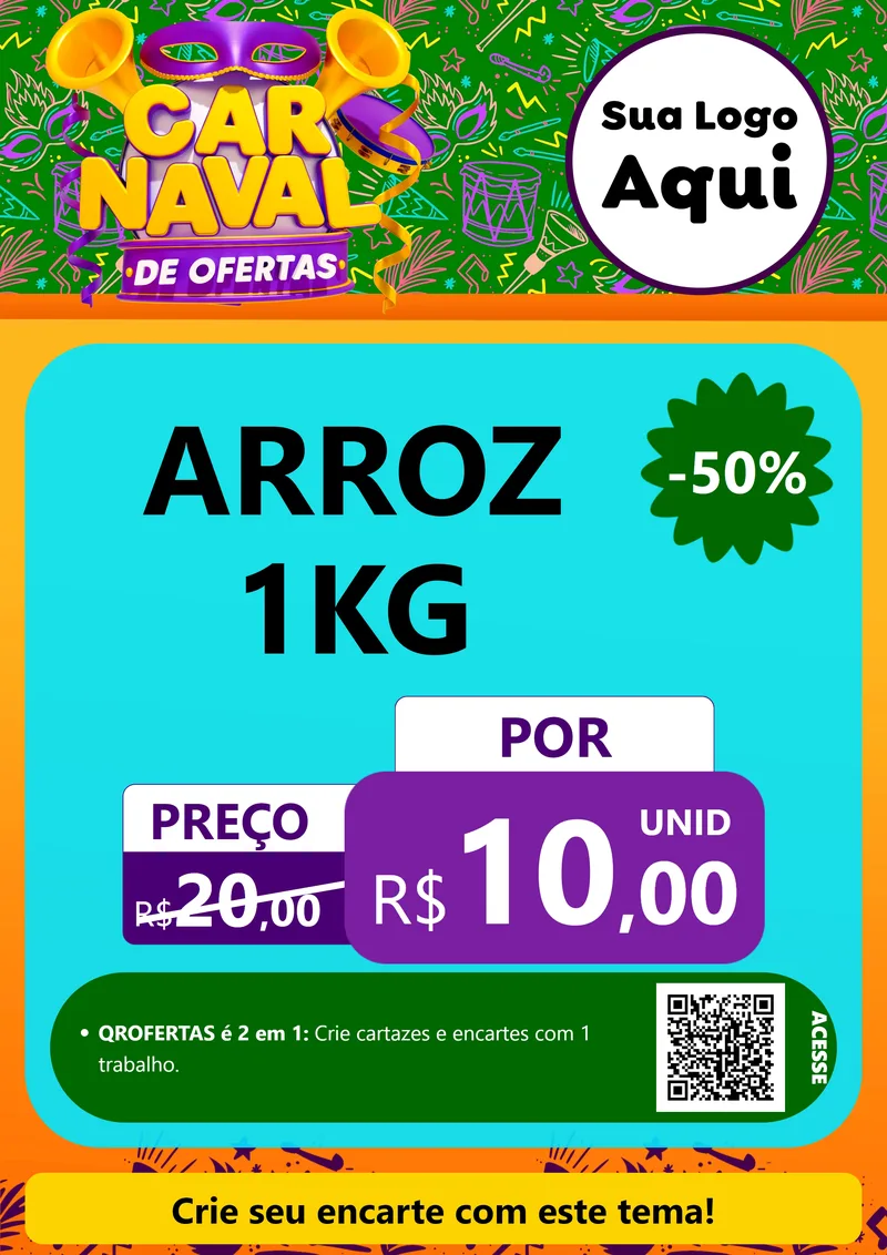 Modelo de Cartaz para Cartaz A4 Vertical com o tema Carnaval de Ofertas para Supermercado