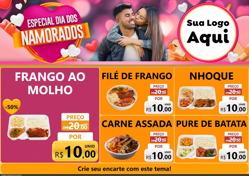 Modelo de Encarte para Encarte A4 Horizontal com o tema Especial Dia dos Namorados para Restaurante