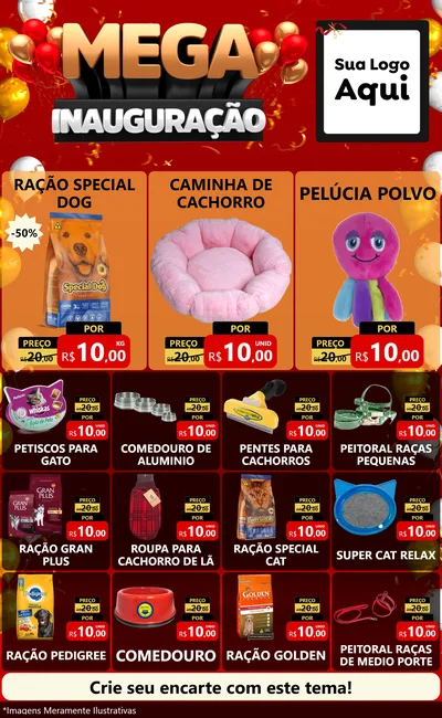 Modelo de Encarte para Encarte Grande com o tema Mega Inauguração para Pet Shop