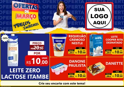Modelo de Encarte para Encarte A4 Horizontal com o tema Ofertas de Março - Preços Incríveis para Frios e Laticínios