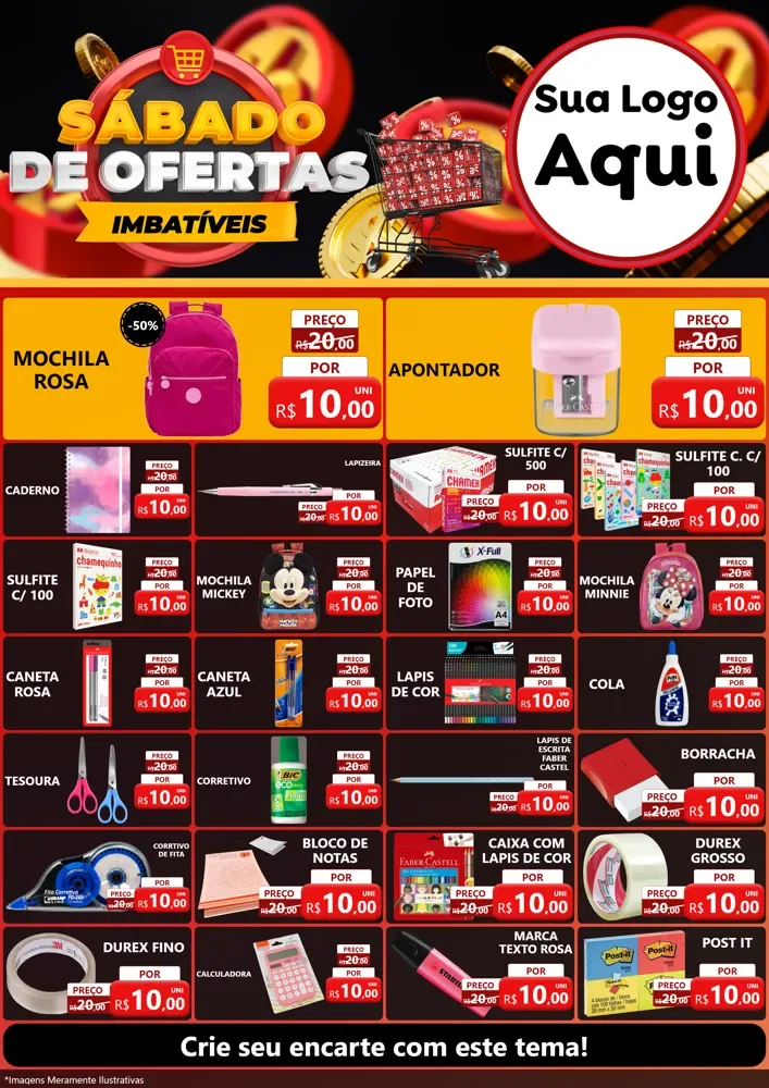 Modelo de Encarte para Encarte A4 Vertical com o tema Sábado de Ofertas Imbatíveis para Papelaria