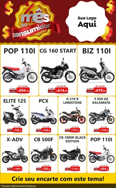 Modelo de Encarte para Encarte Grande com o tema Mês do consumidor para Concessionaria de Motos