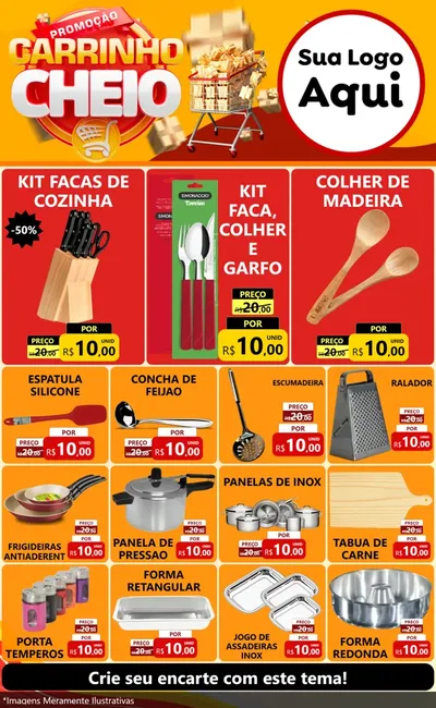 Modelo de Encarte para Encarte Grande com o tema Promoção carrinho cheio para Utilidades Domésticas