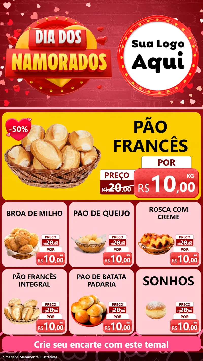 Modelo de Rede Social para Stories com o tema Dia Dos Namorados para Padaria