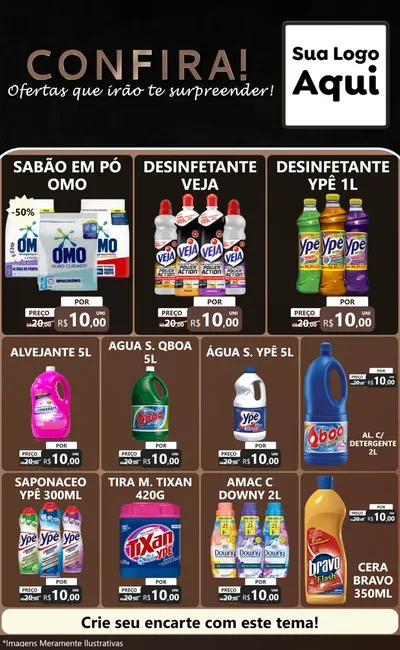 Modelo de Encarte para Encarte Grande com o tema Confira! Ofertas que irão te surpreender! para Produtos de Limpeza