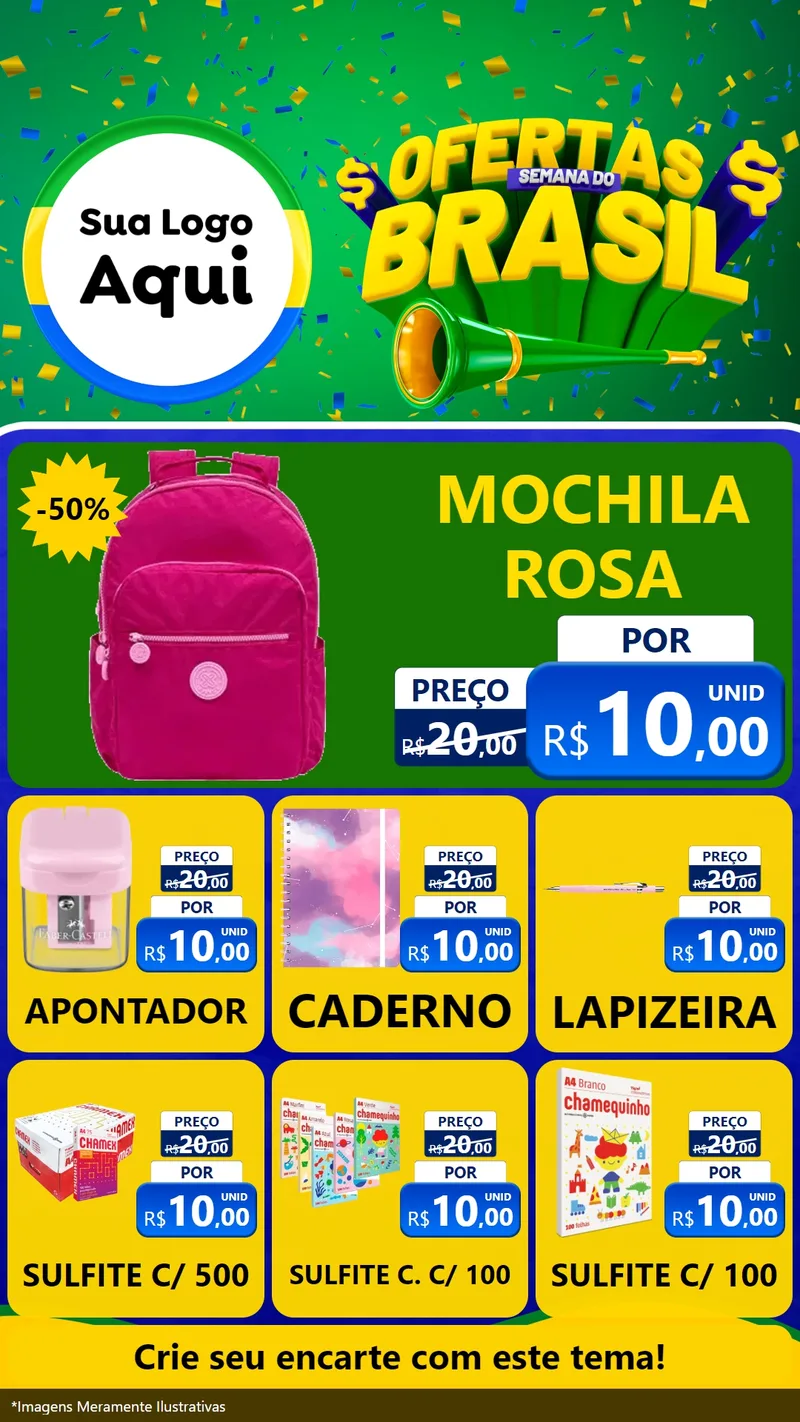 Modelo de Rede Social para Stories com o tema Ofertas Semana do Brasil para Papelaria