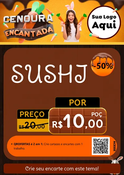 Modelo de Cartaz para Cartaz A4 Vertical com o tema Cenoura Encantada - Páscoa para Comida japonesa