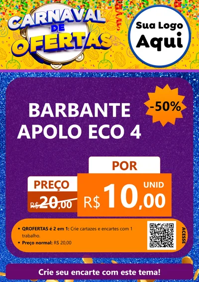 Modelo de Cartaz para Cartaz A4 Vertical com o tema Carnaval de Ofertas para Armarinho e Aviamentos