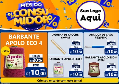 Modelo de Encarte para Encarte A4 Horizontal com o tema Mês do Consumidor para Armarinho e Aviamentos