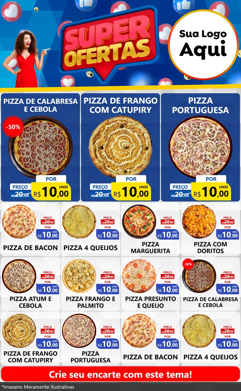 Modelo de Encarte para Encarte Grande com o tema Super Ofertas para Pizzaria