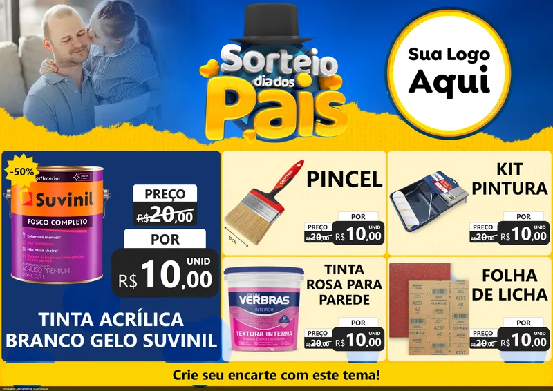 Modelo de Encarte para Encarte A4 Horizontal com o tema Sorteio Dia Dos Pais para Tintas e Ferramentas