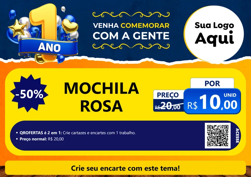 Modelo de Cartaz para Cartaz A4 Horizontal com o tema Um Ano de Aniversário para Papelaria