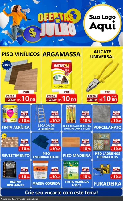 Modelo de Encarte para Encarte Grande com o tema Ofertas de Julho para Material para Construção