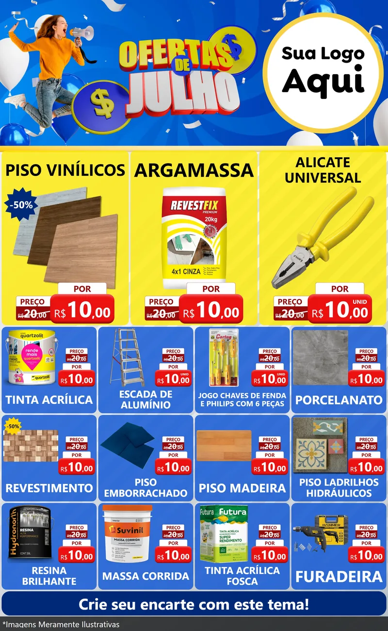 Modelo de Encarte para Encarte Grande com o tema Ofertas de Julho para Material para Construção