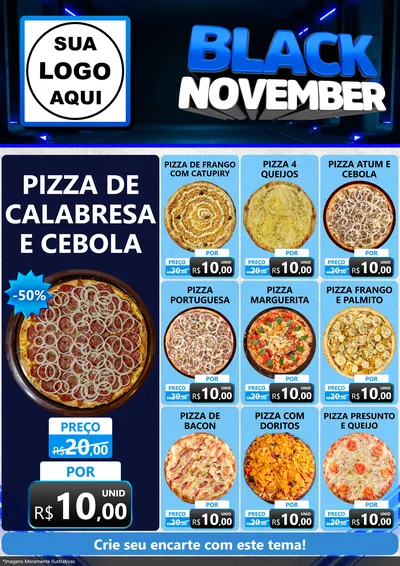 Modelo de Encarte para Encarte A4 Vertical com o tema Black November para Pizzaria