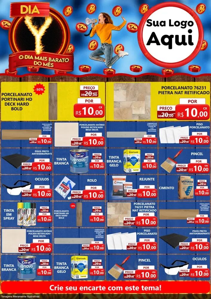 Modelo de Encarte para Encarte A4 Vertical com o tema Dia Y - O Dia Mais Barato Do Mês para Pisos e revestimentos