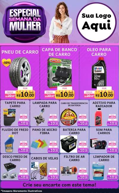 Modelo de Encarte para Encarte Grande com o tema Especial Semana da Mulher para Auto peças