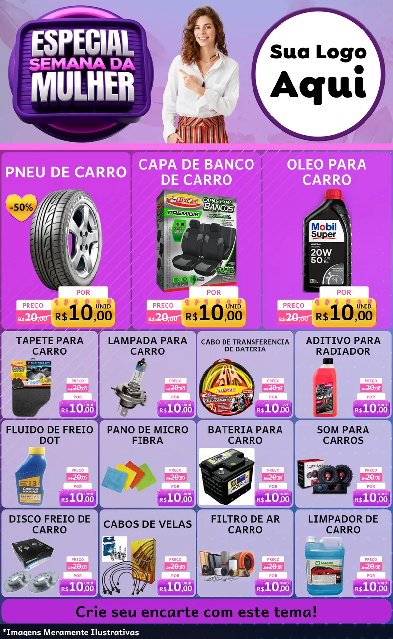 Modelo de Encarte para Encarte Grande com o tema Especial Semana da Mulher para Auto peças