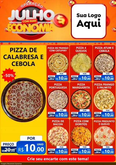 Modelo de Encarte para Encarte A4 Vertical com o tema Operação Julho Com Mais Economia para Pizzaria