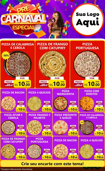 Modelo de Encarte para Encarte Grande com o tema Pré-Carnaval Especial para Pizzaria