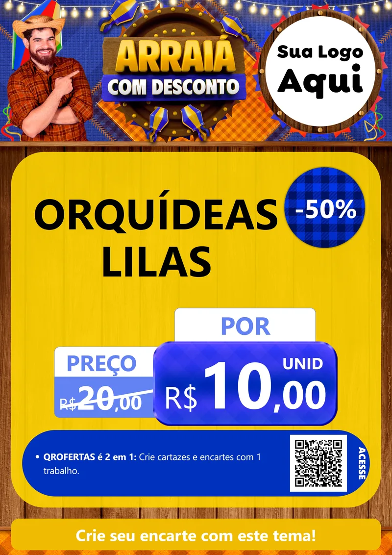 Modelo de Cartaz para Cartaz A4 Vertical com o tema Arraiá Com Desconto para Floricultura e jardim