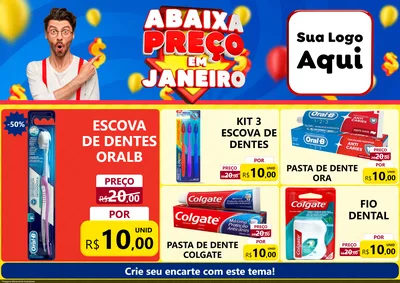 Modelo de Encarte para Encarte A4 Horizontal com o tema Abaixa Preço em Janeiro para Higiene Pessoal