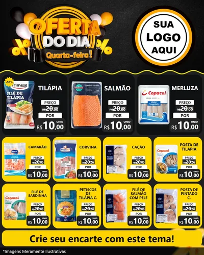 Modelo de Rede Social para Feed Instagram com o tema Oferta do Dia - Quarta Feira! para Peixaria