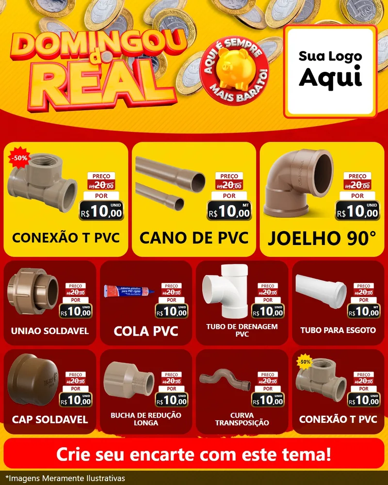 Modelo de Rede Social para Feed Instagram com o tema Domingou do Real para Tubos e conexões