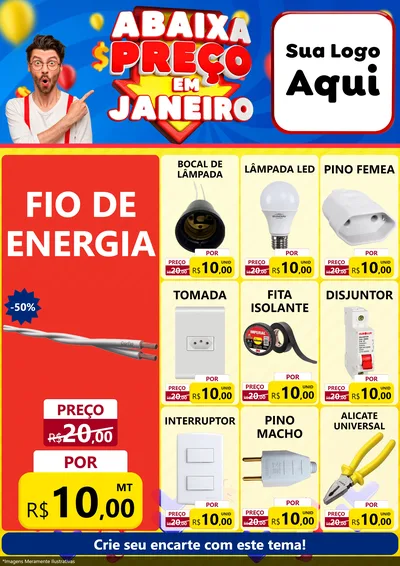 Modelo de Encarte para Encarte A4 Vertical com o tema Abaixa Preço em Janeiro para Materiais Elétricos