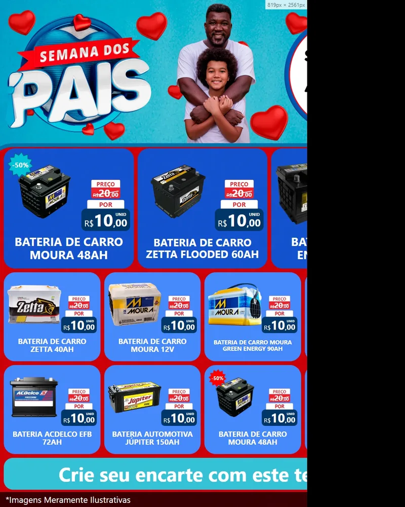 Modelo de Rede Social para Feed Instagram com o tema Semana Dos Pais para Baterias Elétricas