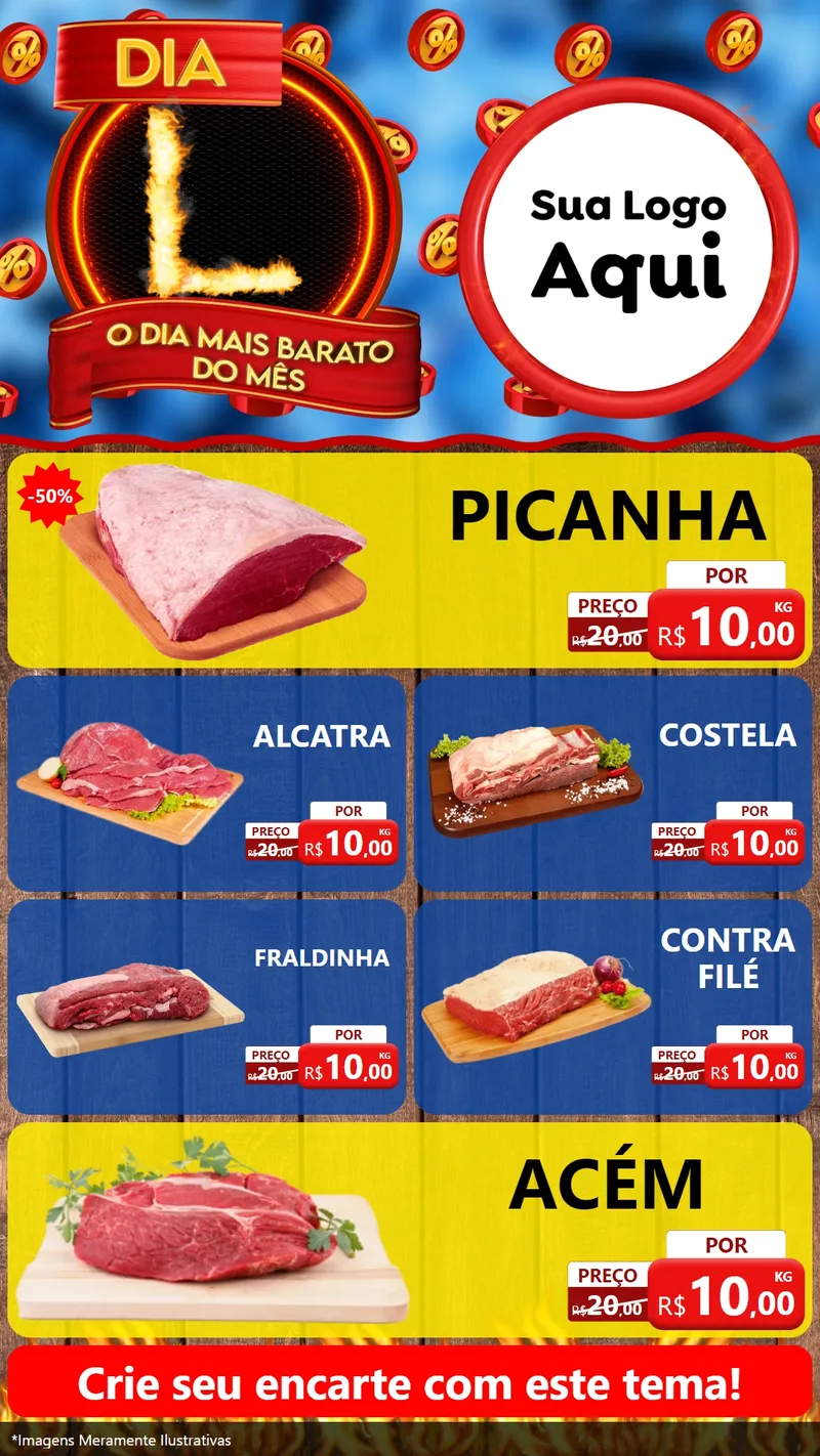 Modelo de TV para TV Vertical com o tema Dia L - O Dia Mais Barato Do Mês para Açougue