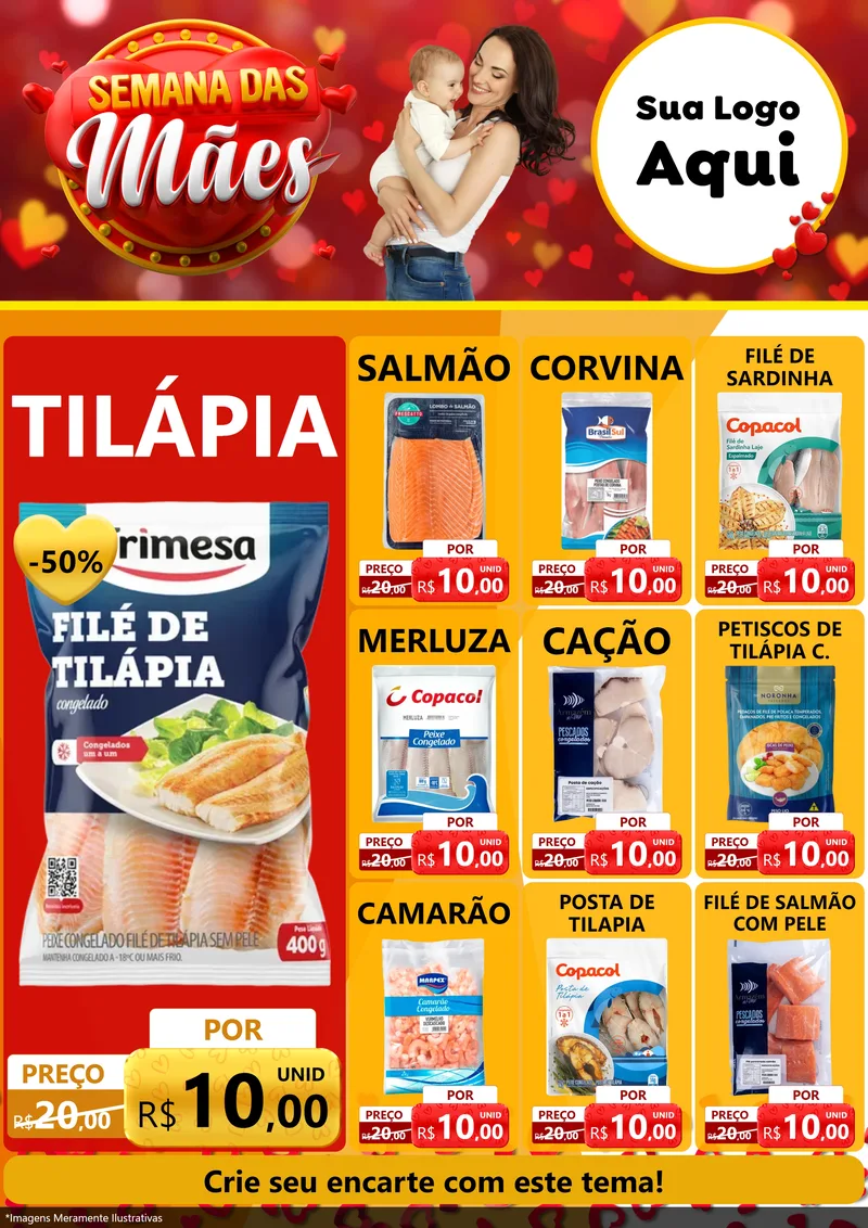 Modelo de Encarte para Encarte A4 Vertical com o tema Semana das Mães para Peixaria