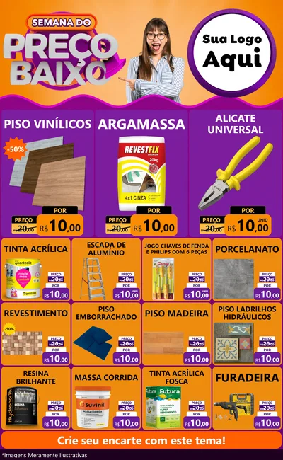 Modelo de Encarte para Encarte Grande com o tema Semana do Preço Baixo para Material para Construção