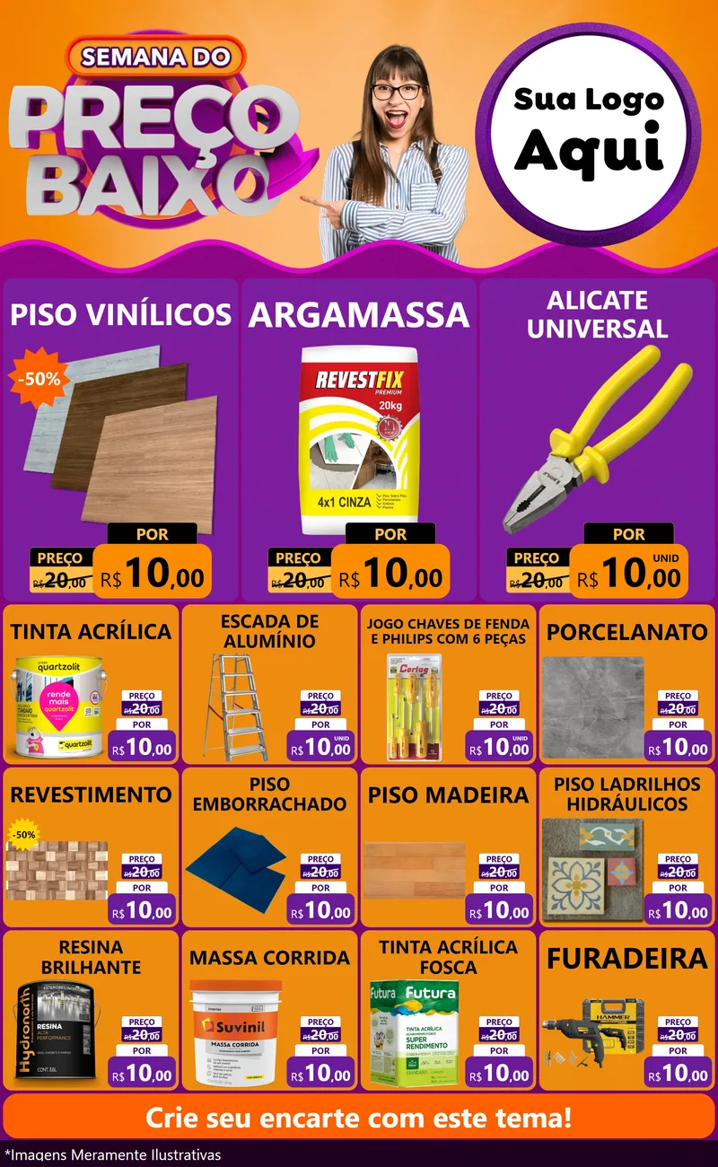 Modelo de Encarte para Encarte Grande com o tema Semana do Preço Baixo para Material para Construção