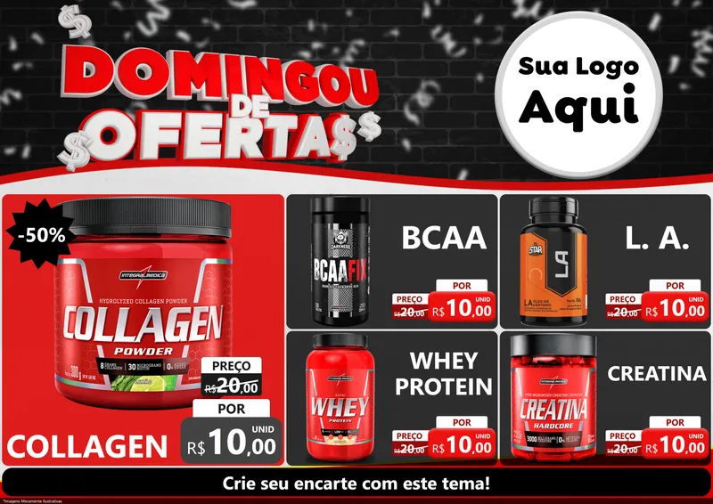 Modelo de Encarte para Encarte A4 Horizontal com o tema Domingou de Ofertas para Suplementos alimentares