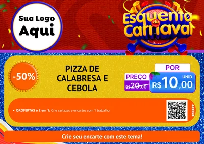 Modelo de Cartaz para Cartaz A4 Horizontal com o tema Esquenta de Carnaval para Pizzaria