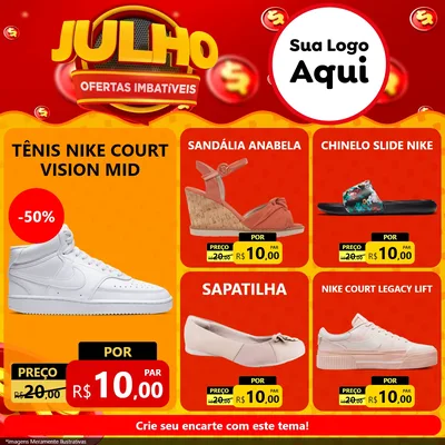 Modelo de Rede Social para Feed Facebook com o tema Julho Ofertas Imbatíveis para Calçados