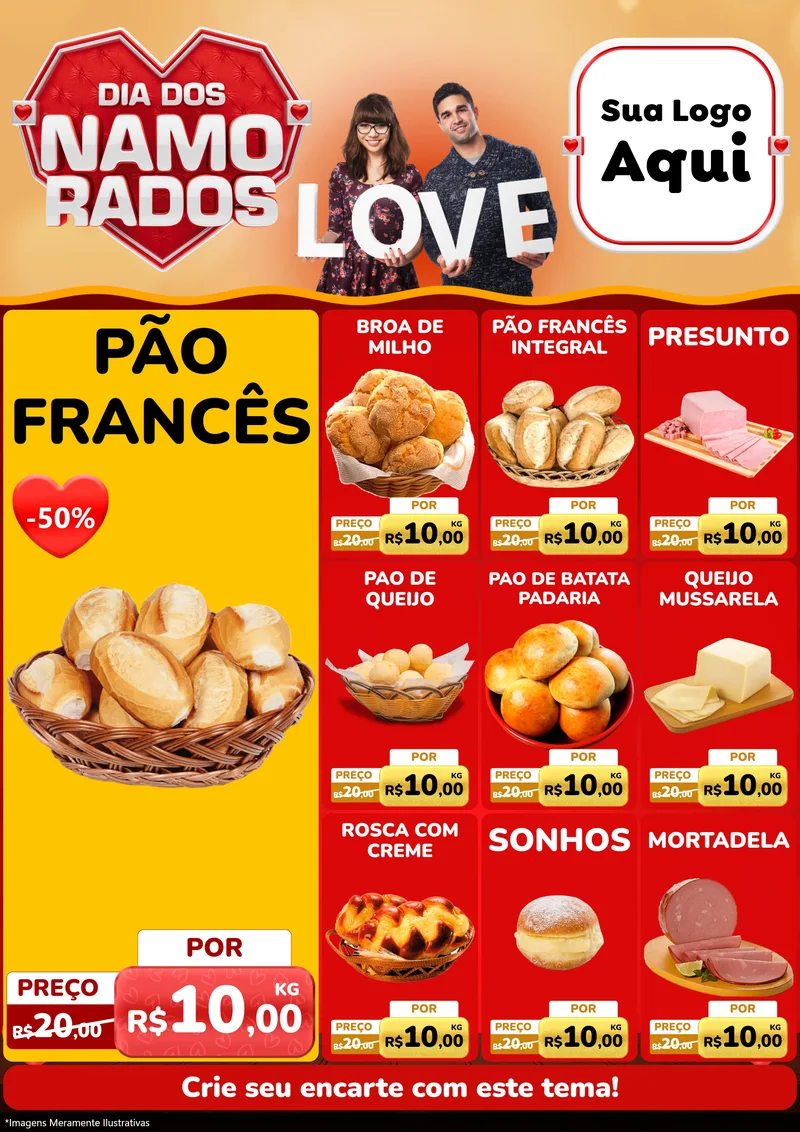 Modelo de Encarte para Encarte A4 Vertical com o tema Dia dos Namorados para Padaria