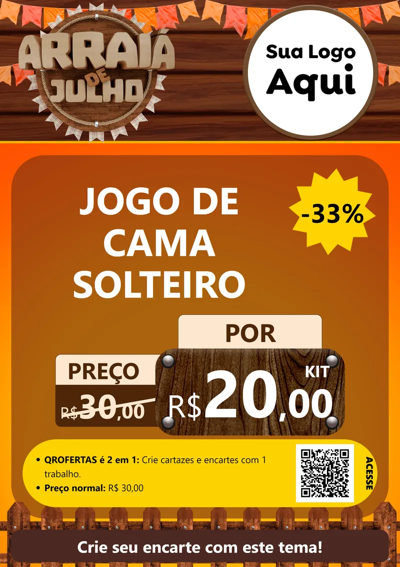 Modelo de Cartaz para Cartaz A4 Vertical com o tema Arraiá de Julho - Junina para Cama, Mesa e Banho