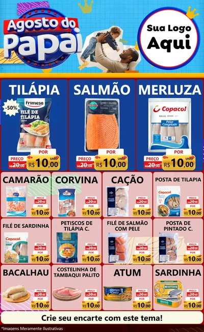 Modelo de Encarte para Encarte Grande com o tema Agosto do Papai para Peixaria