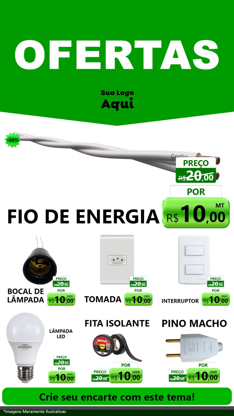 Modelo de Rede Social para Stories com o tema Ofertas Verde Cartaz para Materiais Elétricos